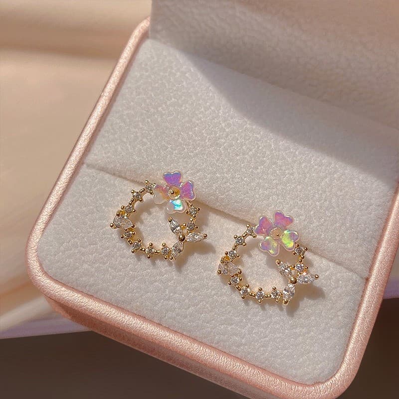 Kolczyki Sztyfty Wianuszki z Cyrkoniami - Kwiatowy Blask K1672 🌸