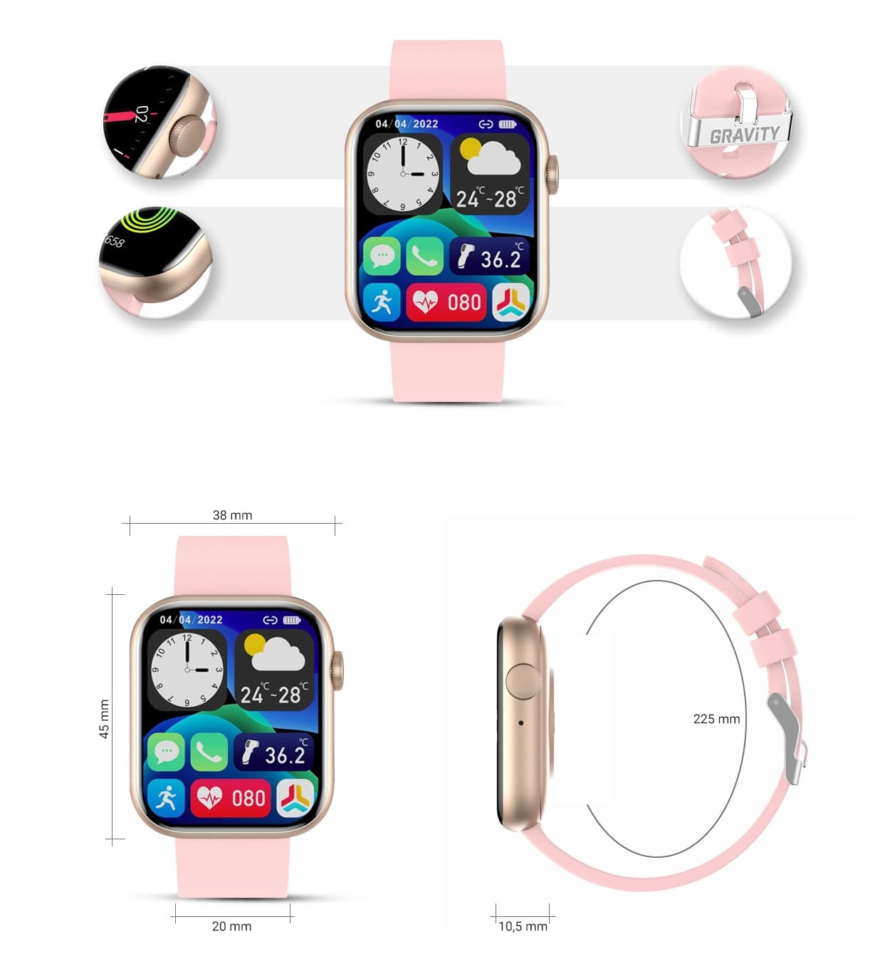 Elegancki damski smartwatch Gravity GT3-1 z fitnessem 🏃‍♀️