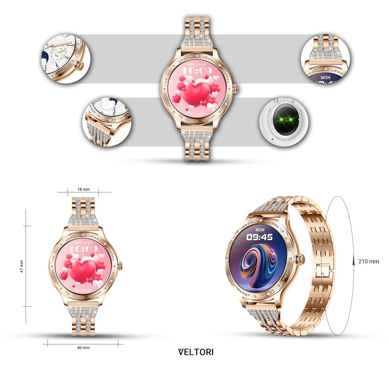 Elegancki damski smartwatch VELTORI VT350-1 Różowe Złoto 💖