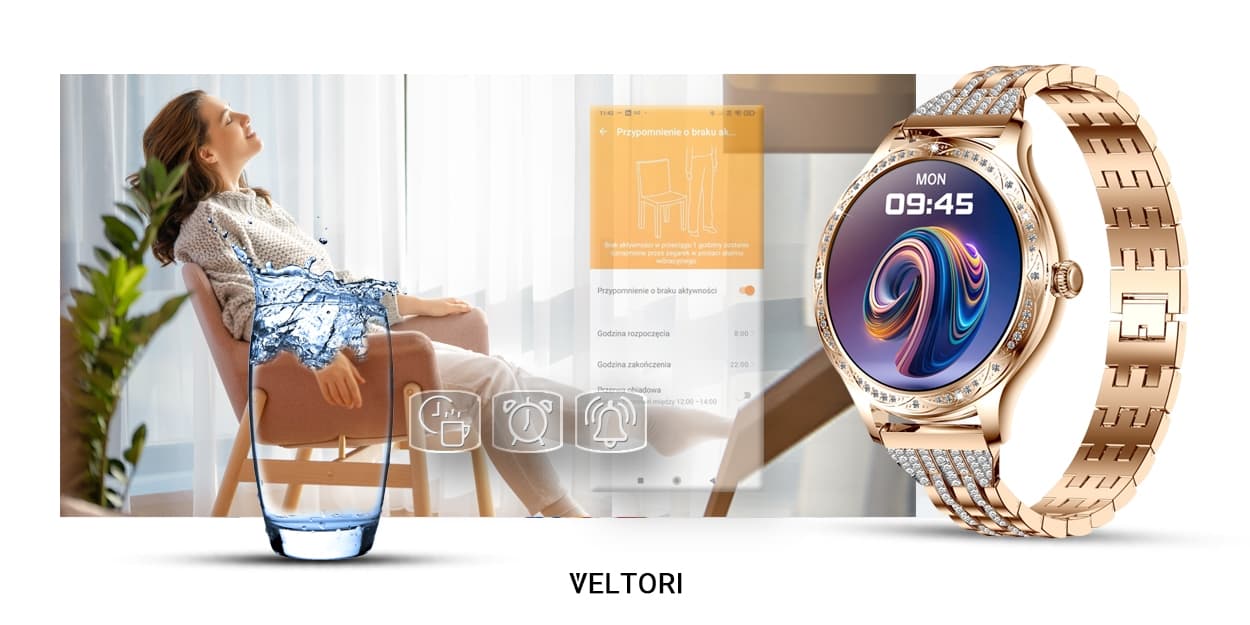 Elegancki damski smartwatch VELTORI VT350-1 Różowe Złoto 💖