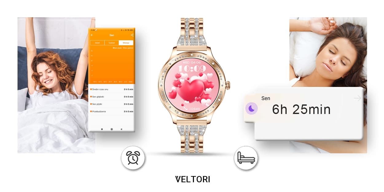 Elegancki damski smartwatch VELTORI VT350-1 Różowe Złoto 💖
