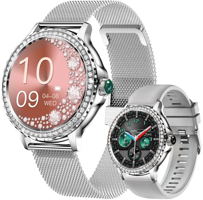 Elegancki damski smartwatch Rubicon Silver z bransoletą+paskiem ⌚