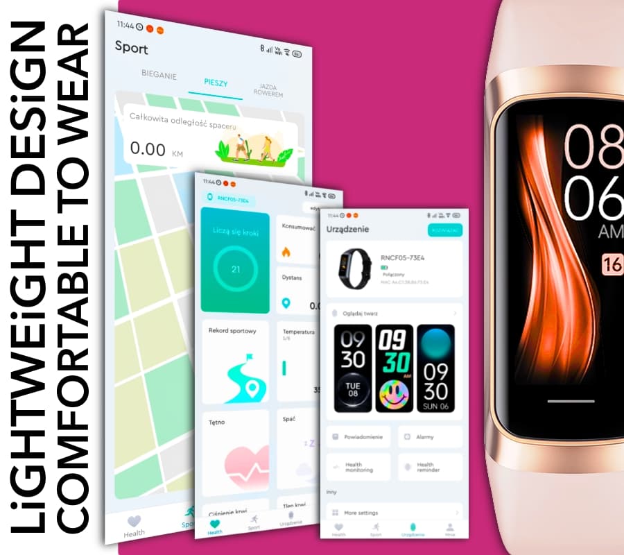 Stylowy damski smartband RUBICON RNCF05 Rose-Berry 🌹