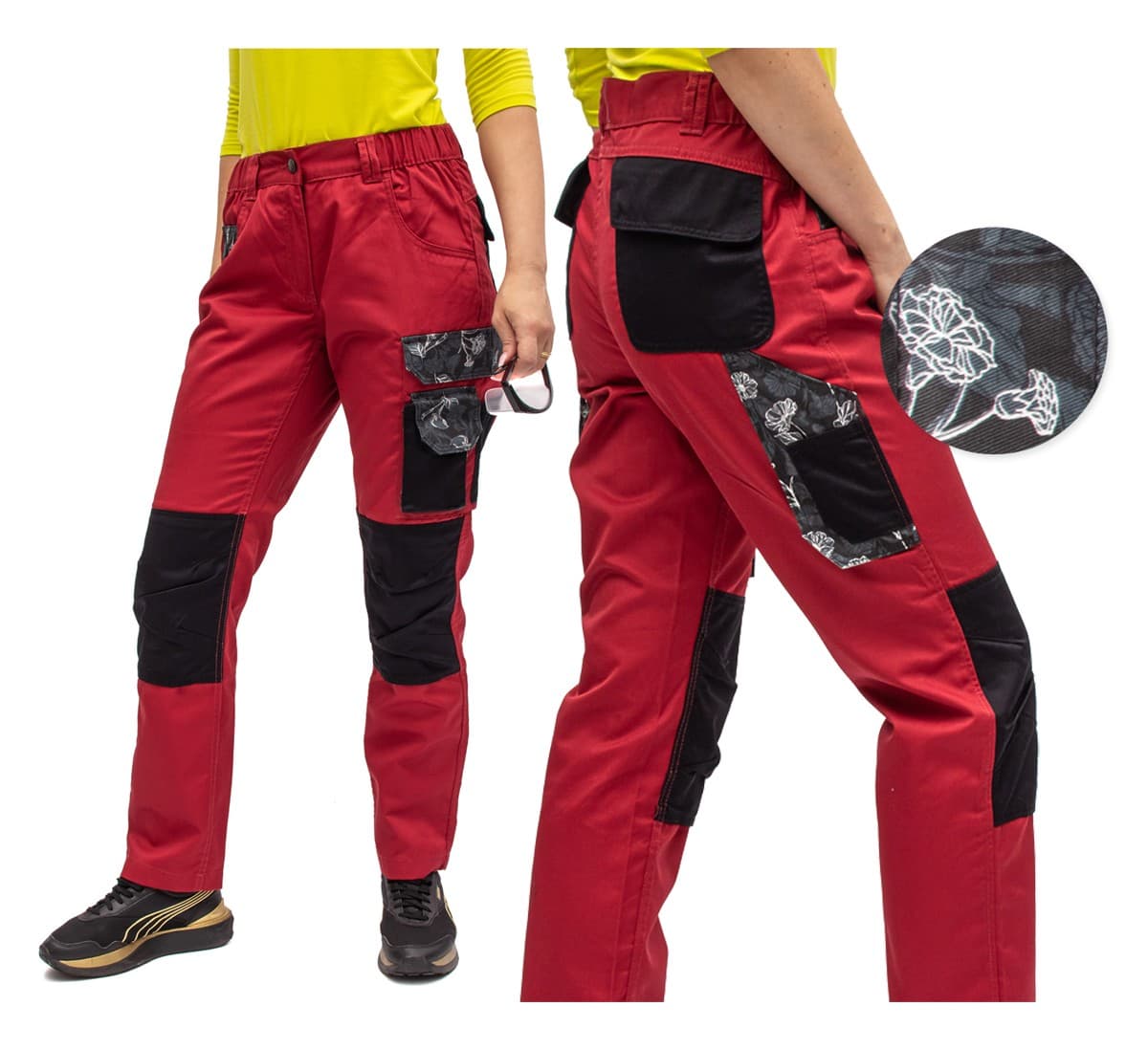 Czerwone Spodnie Robocze Damskie S36-XXL, Bezpieczeństwo i Styl 🛠️