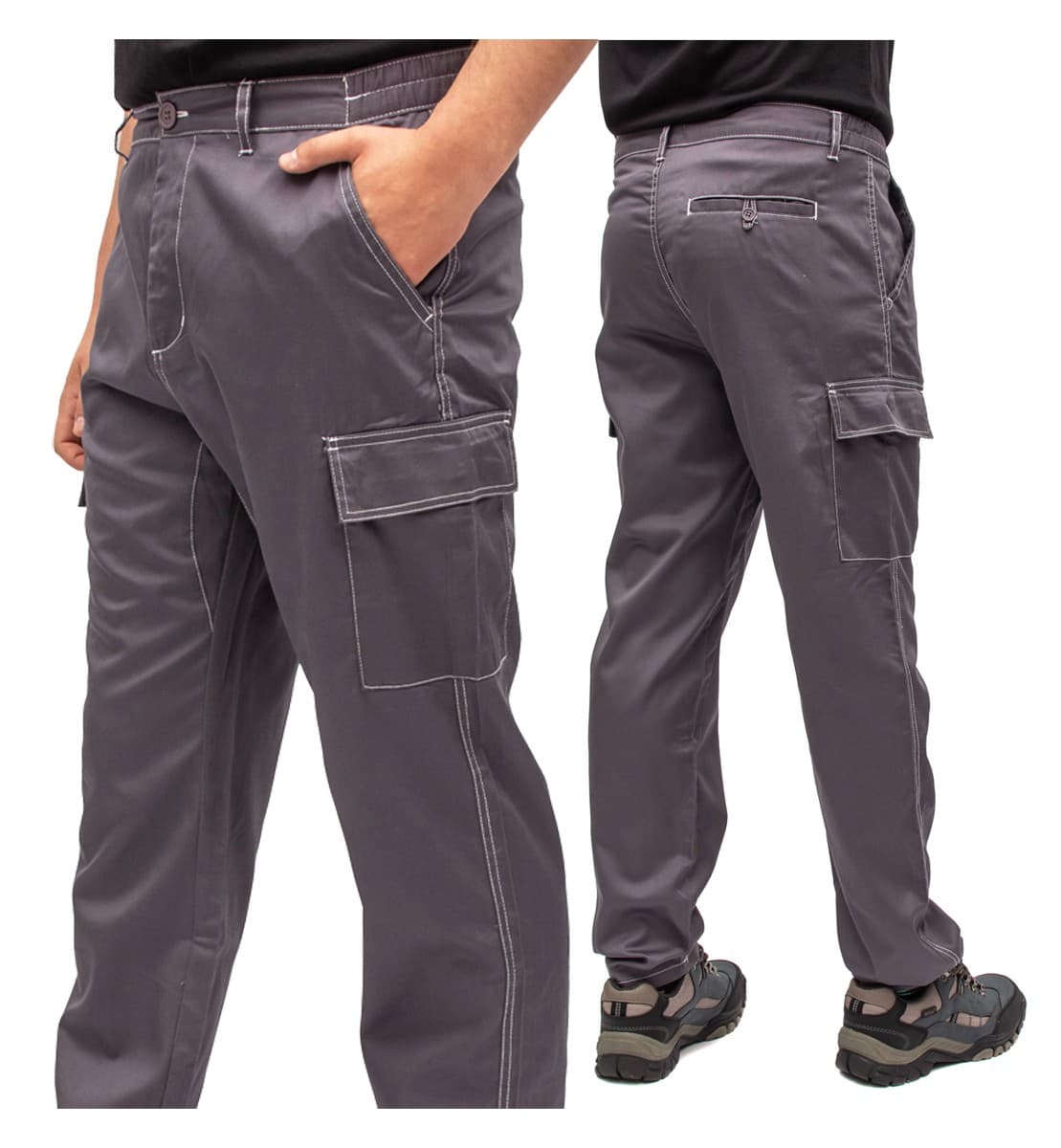 Lekkie Spodnie Robocze BHP Slim na Lato/Wiosnę, Szary, Rozmiar L 🛠️