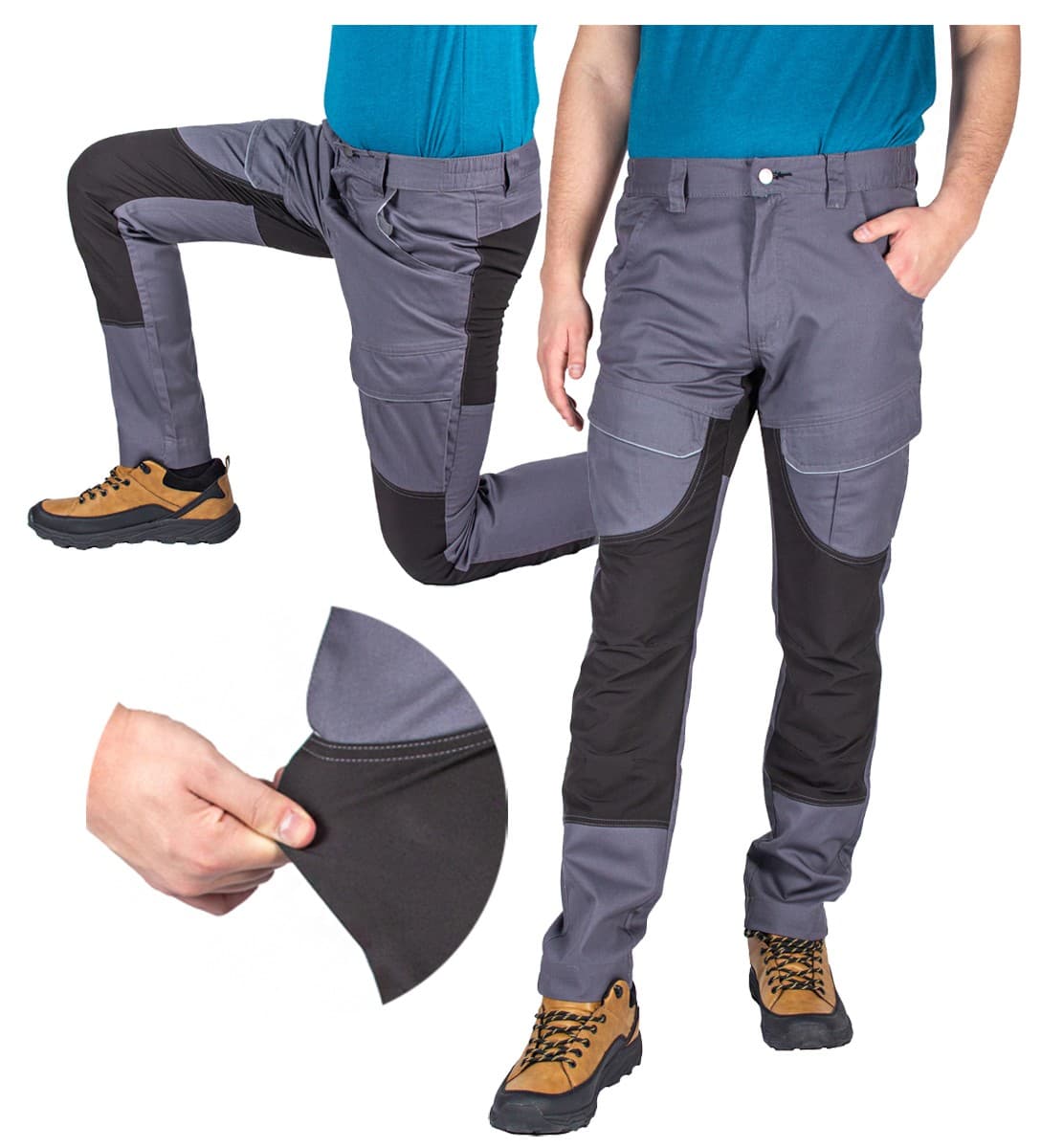 Elastyczne Spodnie Robocze Slim Męskie, Wygodne do Pasa, Szary XL 🛠️