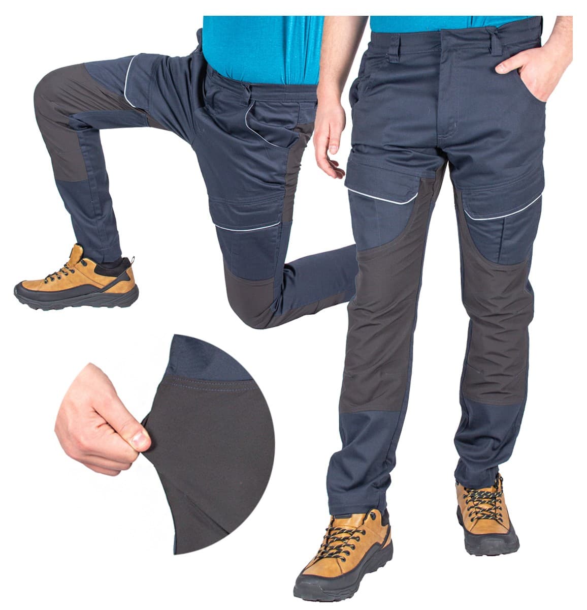 Elastyczne Spodnie Robocze Slim Męskie Granat L - Komfort Pracy 🛠️